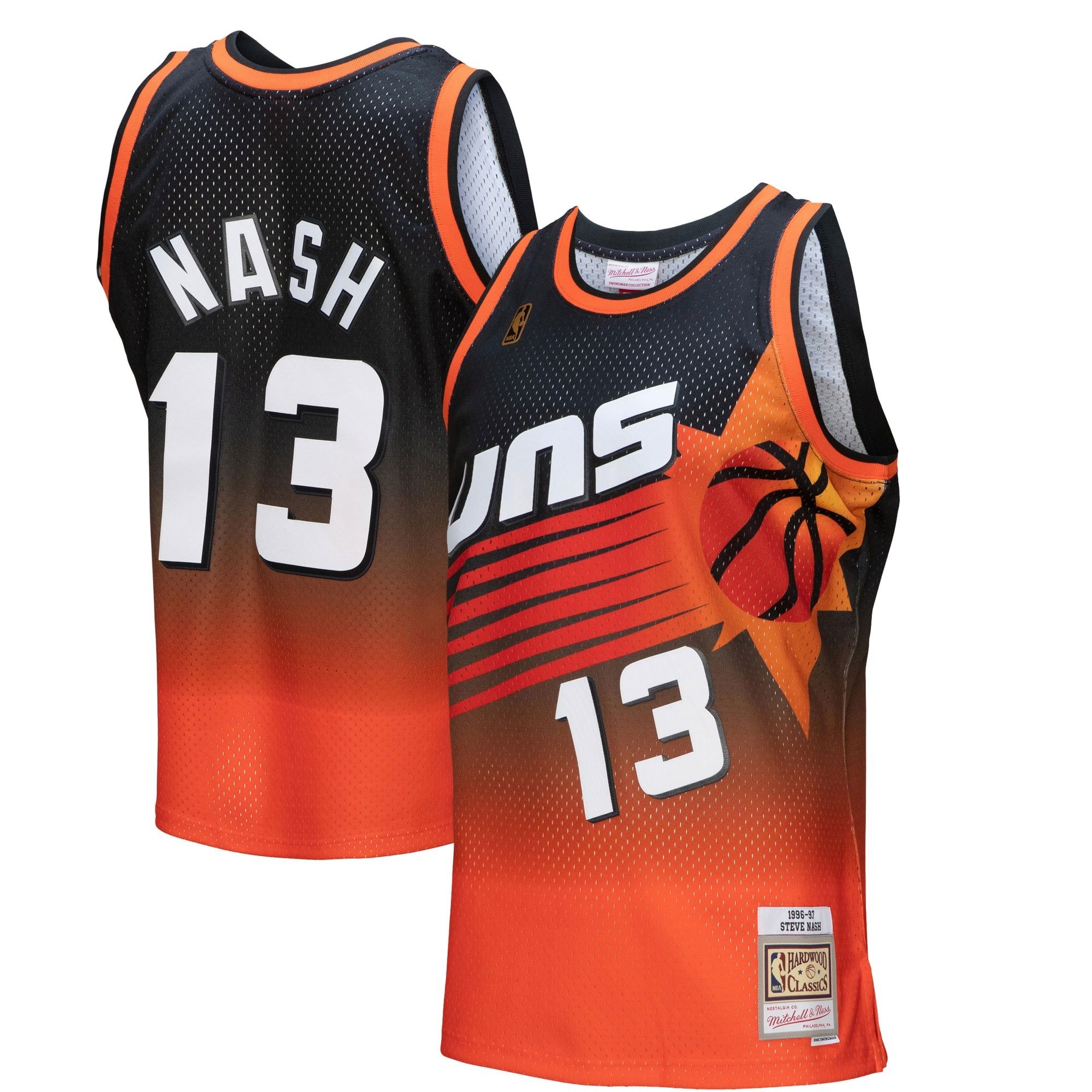 Men's Mitchell & Ness Steve Nash Orange Black Phoenix Suns 1996/97 Hardwood Classics Fadeaway Swingman Jersey
