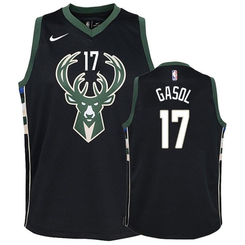 Youth Bucks Pau Gasol 17 Statet Black Jersey