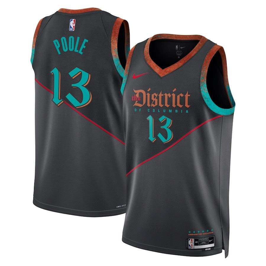 Jordan Poole 13 Washington Wizards 2023/24 City Edition Swingman Jersey Black Multicolor