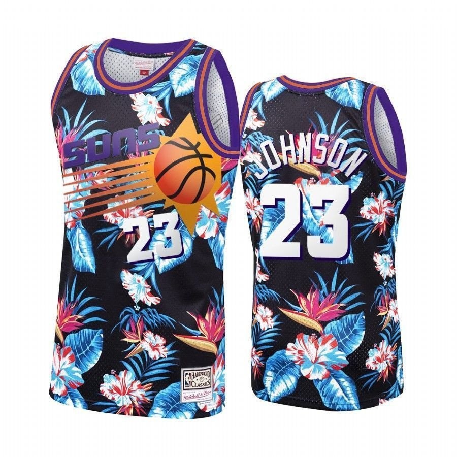 Men's Cameron Johnson 23 Phoenix Suns Black Floral Fashion Jersey