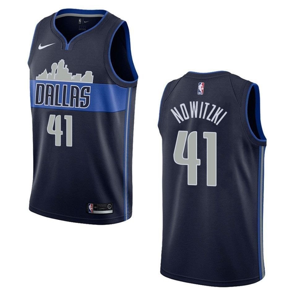 Men's Dallas Mavericks 41 Dirk Nowitzki Statement Swingman Jersey Navy