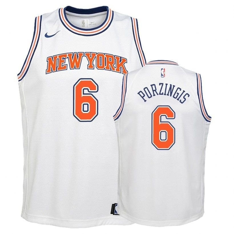 Youth Knicks Kristaps Porzingis #6 Stitched White Basketball Jersey S-3XL