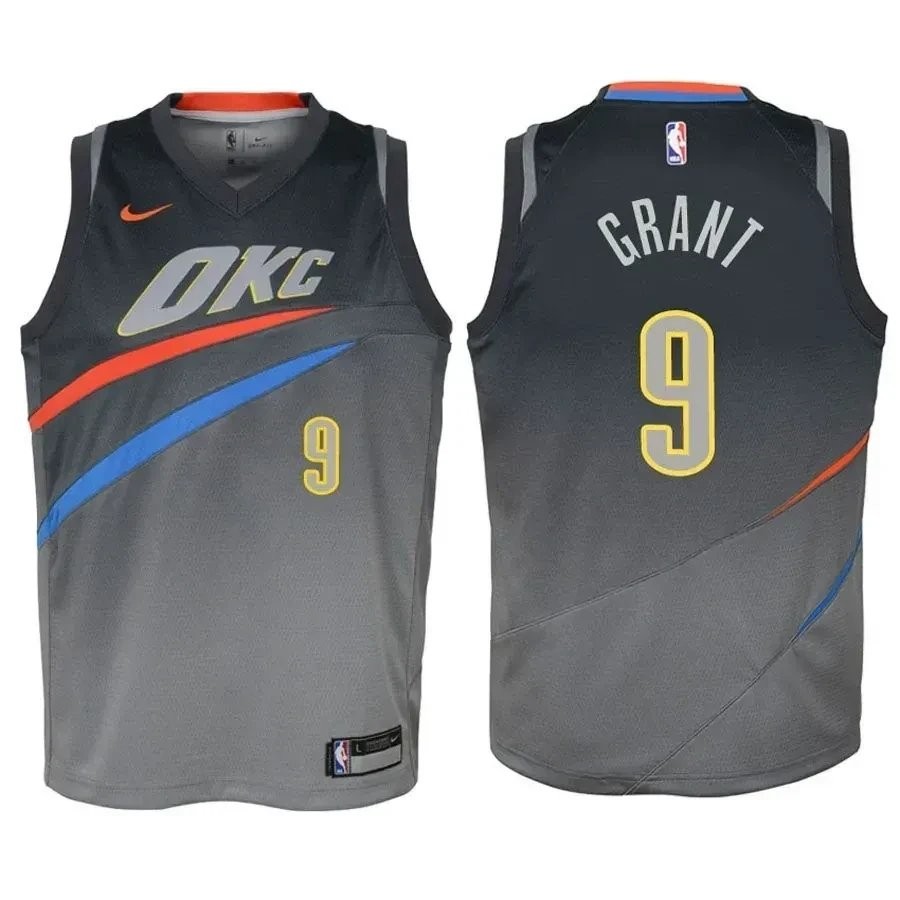 Youth Thunder Jerami Grant #9 City Edition Gray Jersey - Unisex