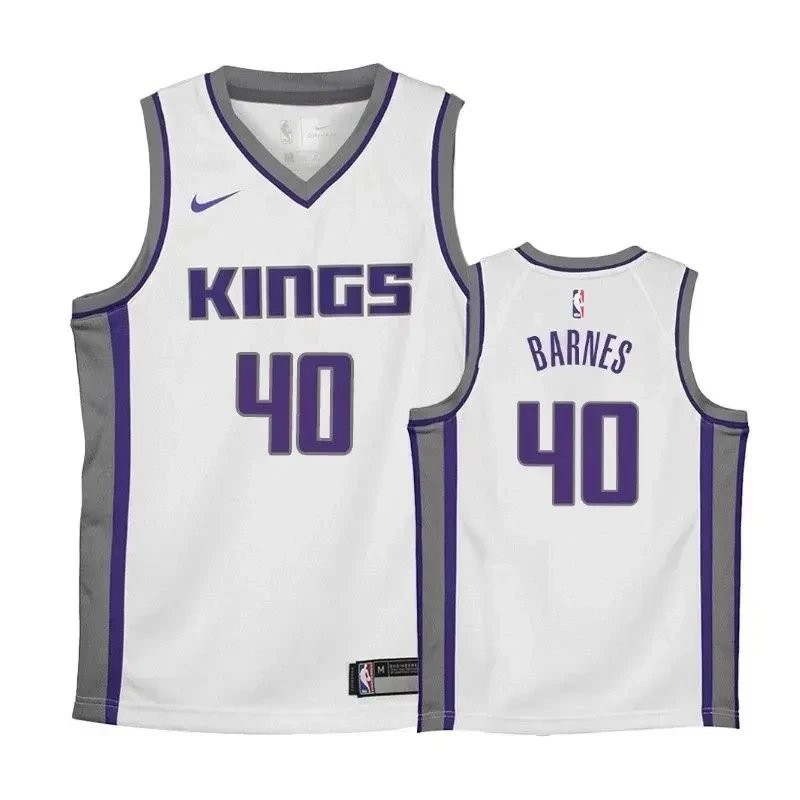 Youth Kings Harrison Barnes #40 18-19 Association White Basketball Jersey