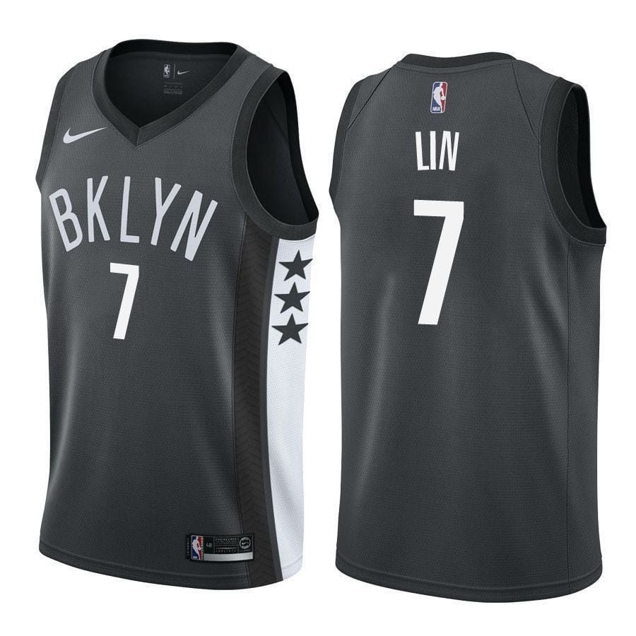 Men's Nets Male Jeremy Lin 7 Statet Black Jersey