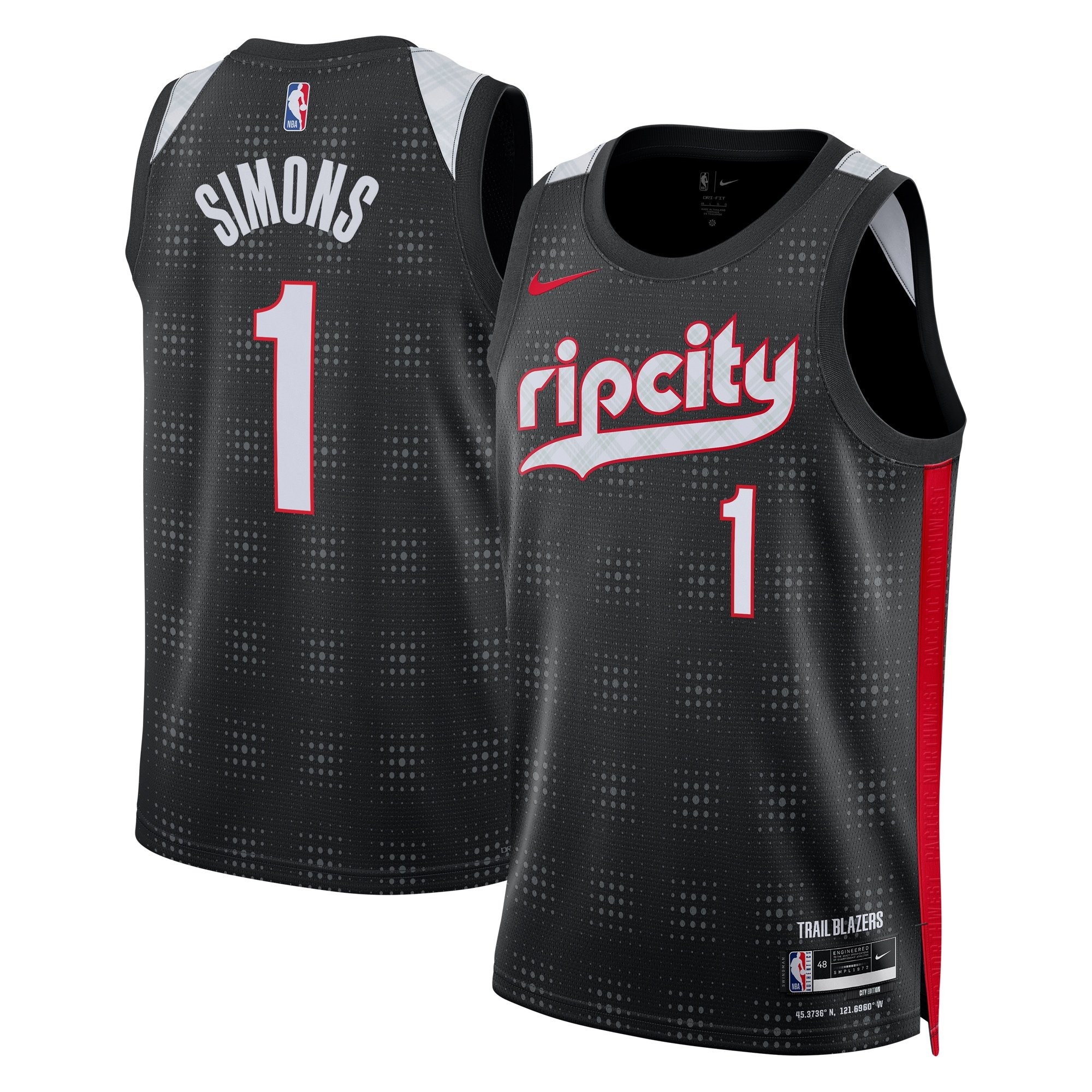 Portland Trail Blazers City Edition Swingman Jersey 2024 Black Anfernee Simons Unisex