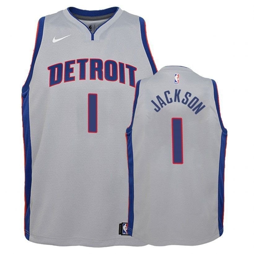 Youth Pistons Reggie Jackson #1 State Gray Jersey - Unisex Basketball Fan Jersey S-3XL
