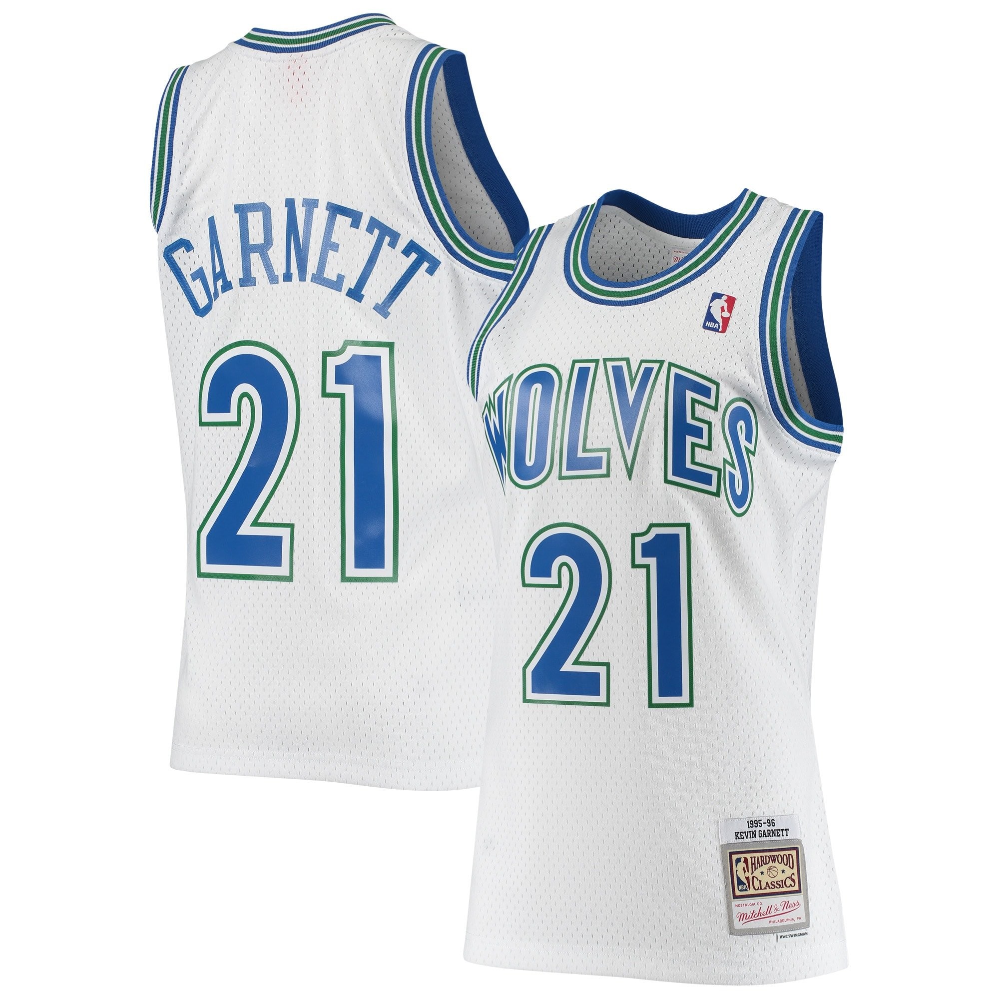 Men's Mitchell & Ness Kevin Garnett White Minnesota Timberwolves 1995/96 Hardwood Classics Swingman Jersey Statement Edition