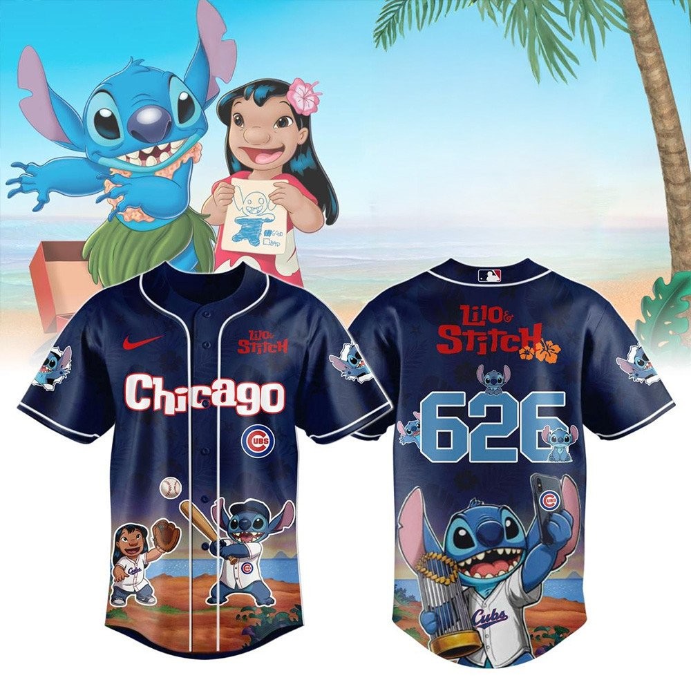 Chicago Cubs Lilo And Stitch 626 Baseball Jersey Chicago Cubs Merch Fathers Day Gifts For Husband