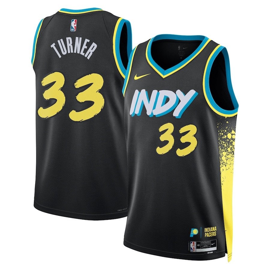Myles Turner 33 Indiana Pacers 2023/24 City Edition Swingman Jersey Black Multicolor