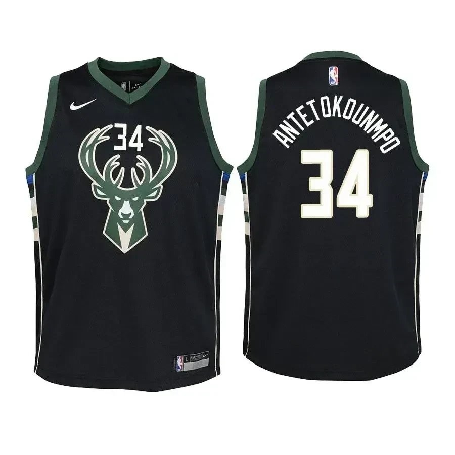 Youth Bucks Giannis Antetokounmpo #34 Statet Black Jersey - Unisex Basketball Fan Jersey