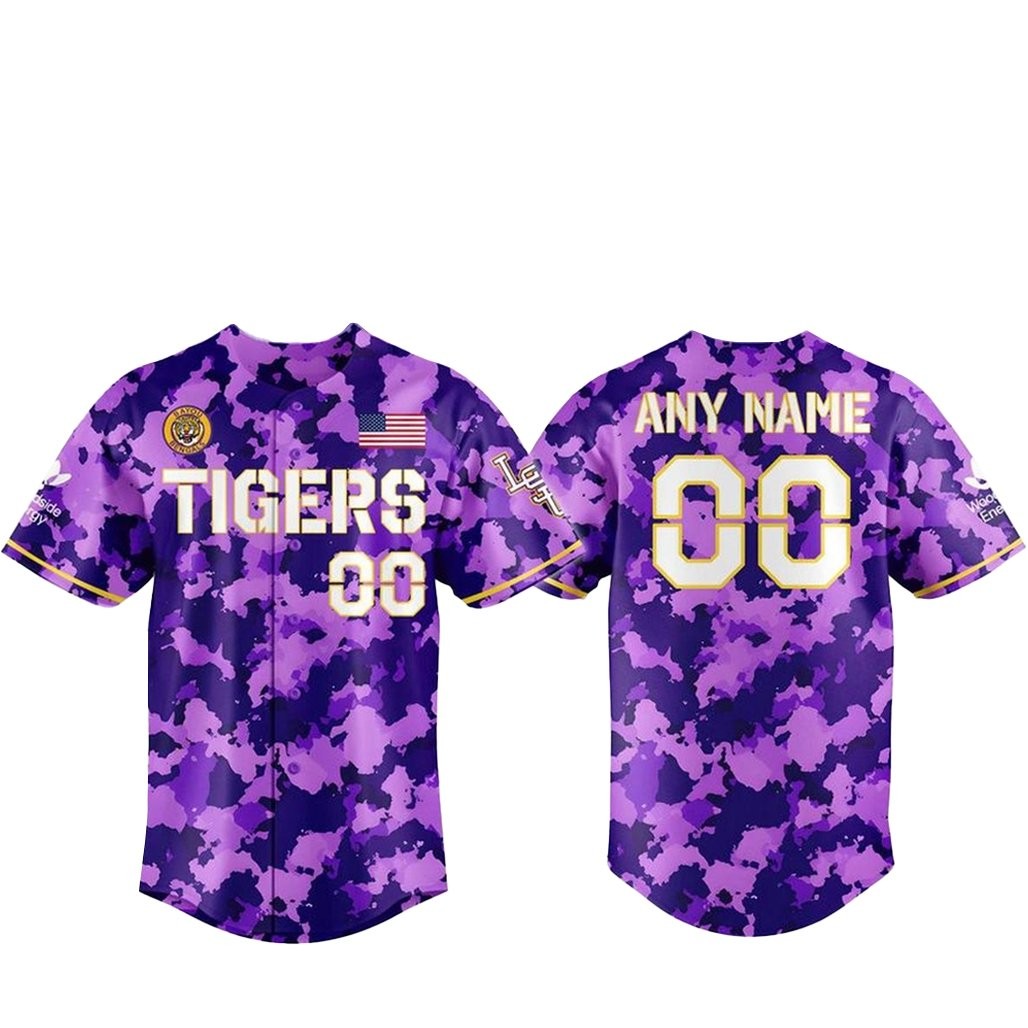 Custom Name and Number LSU Tigers 2026 Purple Camo Baseball Jersey