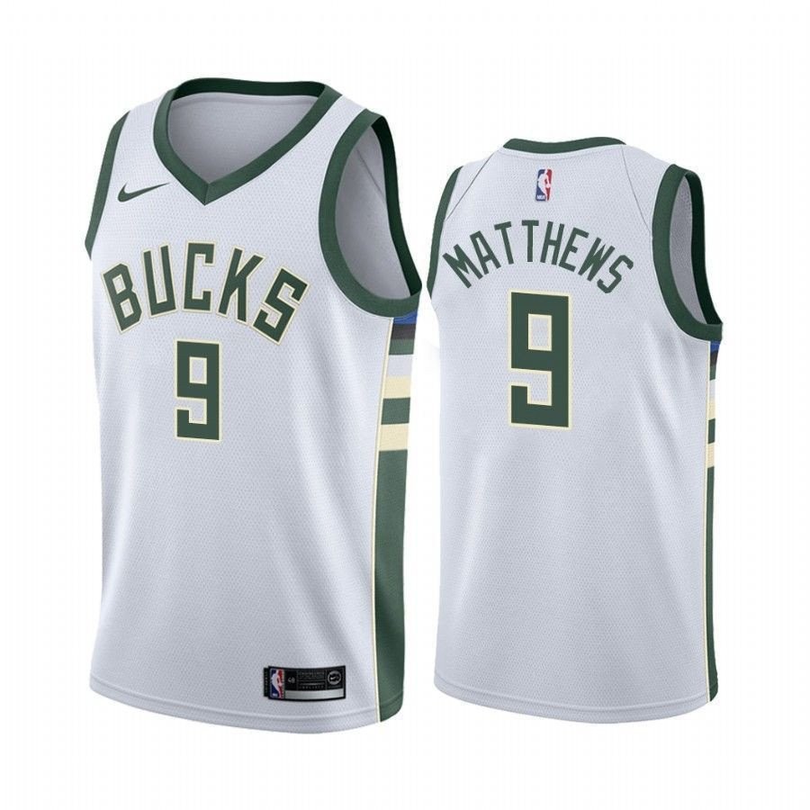 Men's Milwaukee Bucks Wesley Matthews #9 Association Jersey - White Multicolor Polyester
