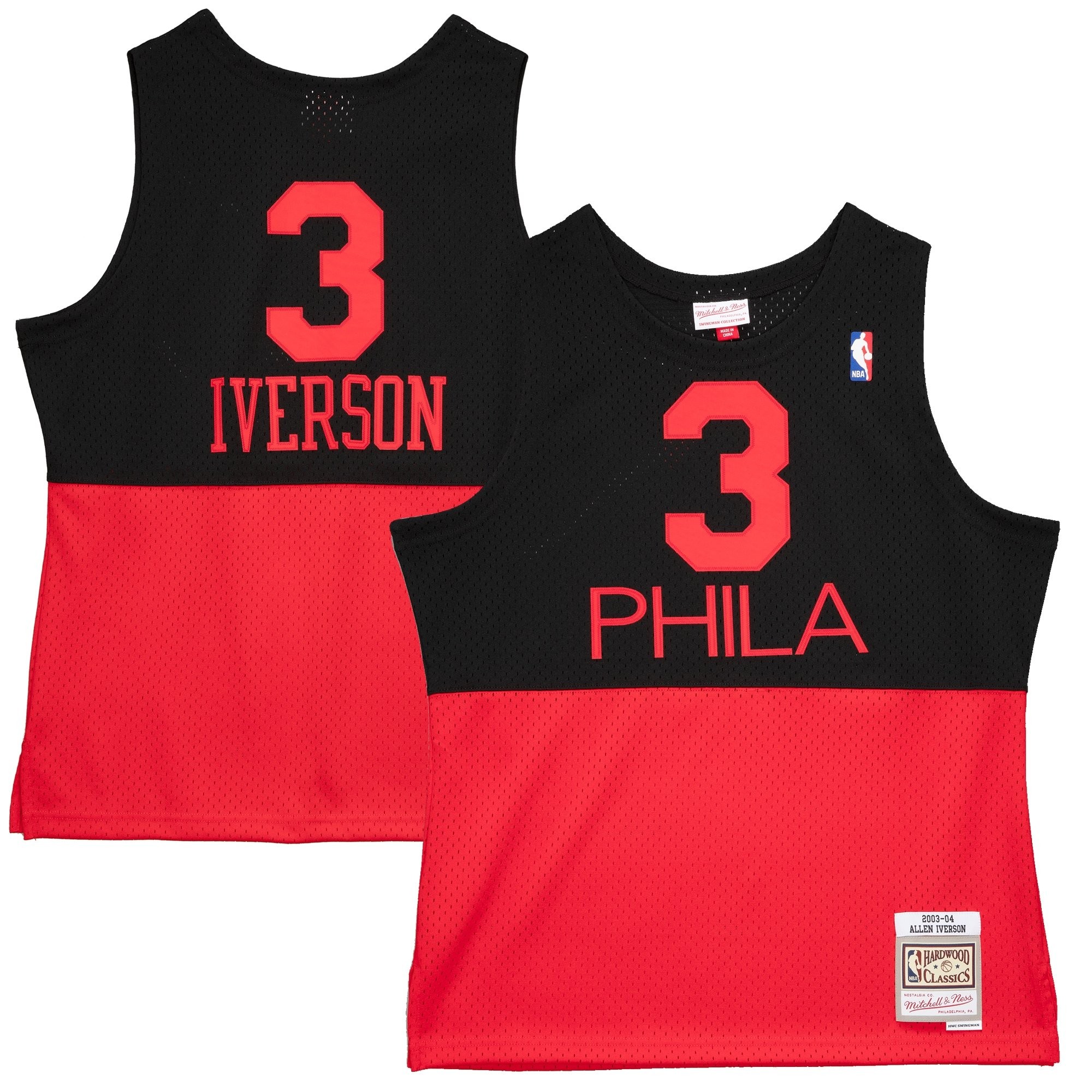 Men's Mitchell & Ness Allen Iverson Black Philadelphia 76ers 2003-2004 Hardwood Classics Reload 2.0 Swingman Jersey