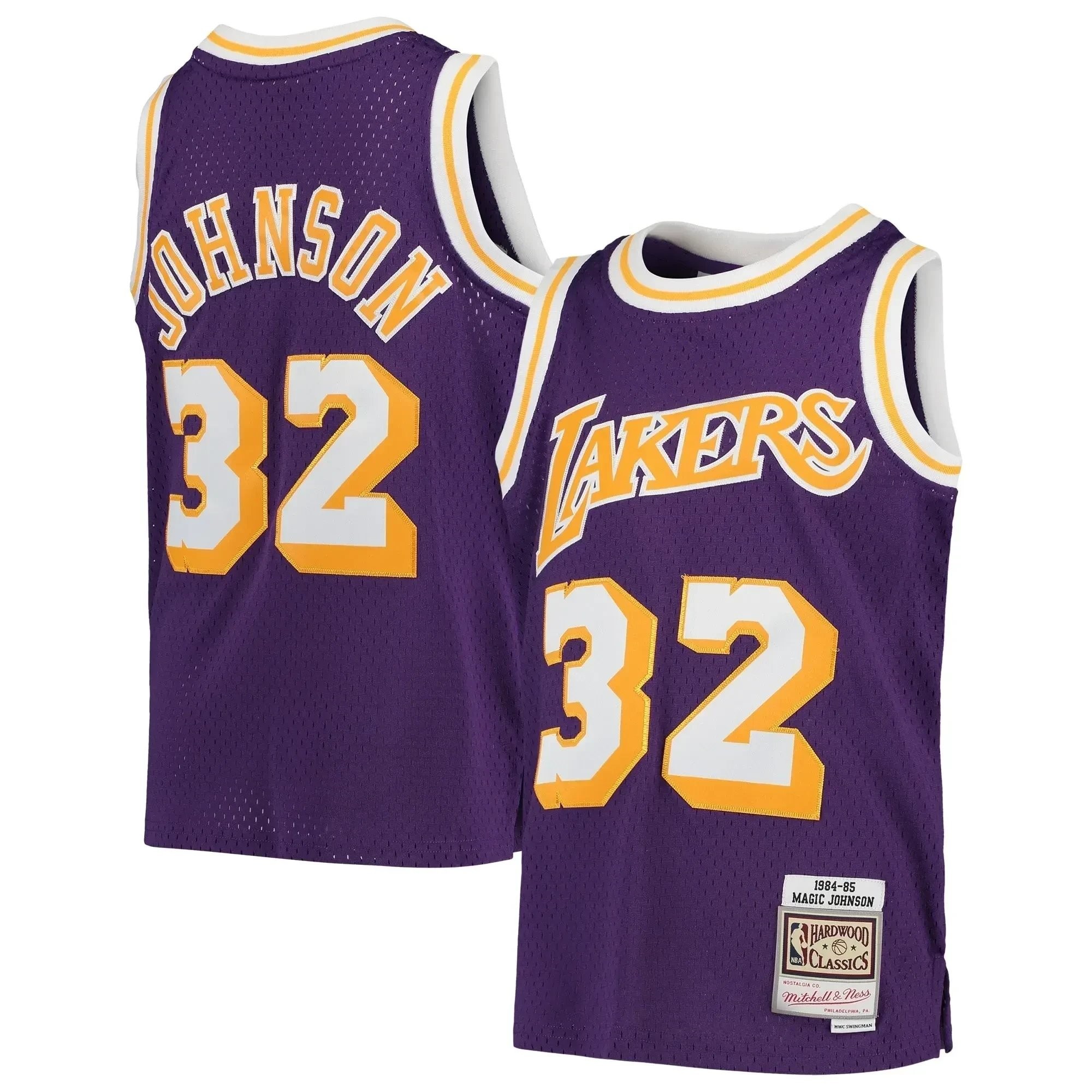 Magic Johnson Los Angeles Lakers Mitchell Ness Youth 1984-85 Hardwood Classics Swingman Throwback Jersey - Purple