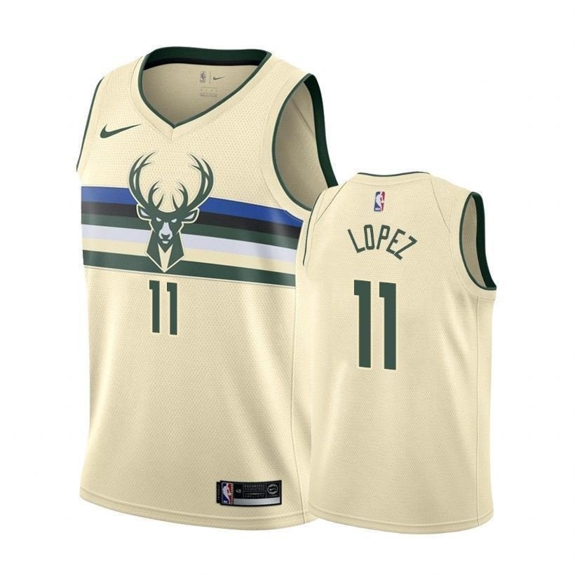 Bucks Male Brook Lopez 11 City Cream Jersey