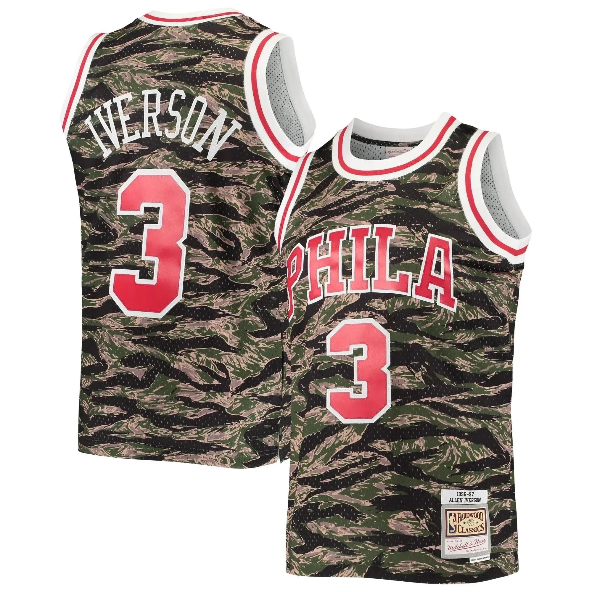Allen Iverson Philadelphia 76ers Mitchell Ness Hardwood Classics Tiger Swingman Jersey - Camo