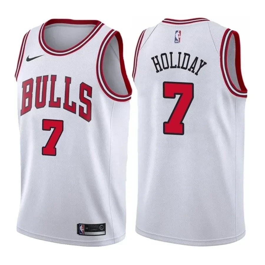 Men's Bulls Justin Holiday #7 Association White Basketball Jersey