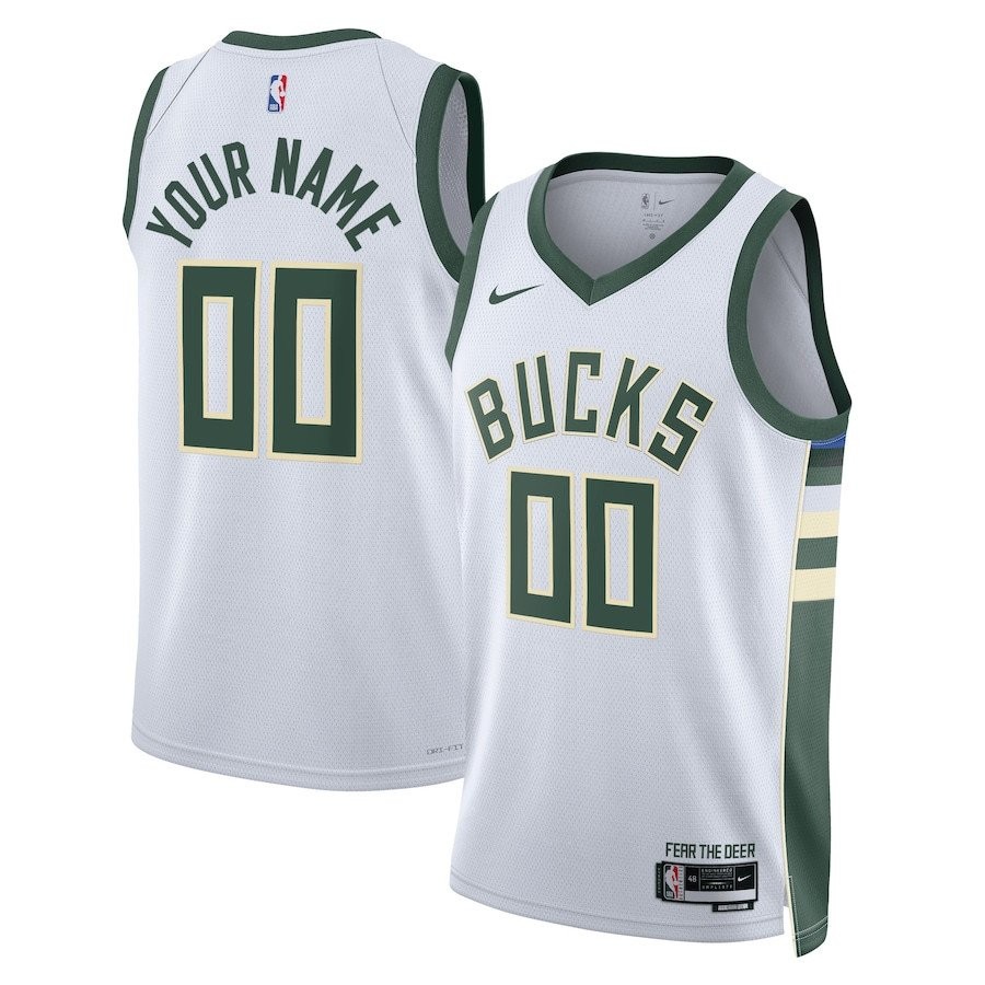 Milwaukee Bucks 2023/24 Association Swingman Custom Jersey White S-3XL