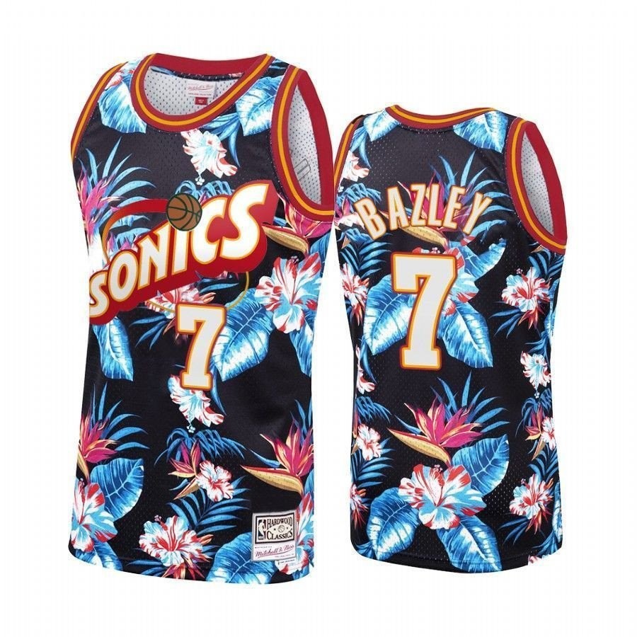 Men's Oklahoma City Thunder Darius Bazley 7 Floral Fashion Jersey Multicolor