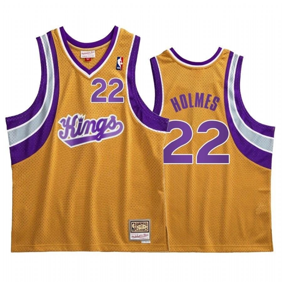 Men's Richaun Holmes 22 Sacrato Kings Gold Hardwood Classics Jersey