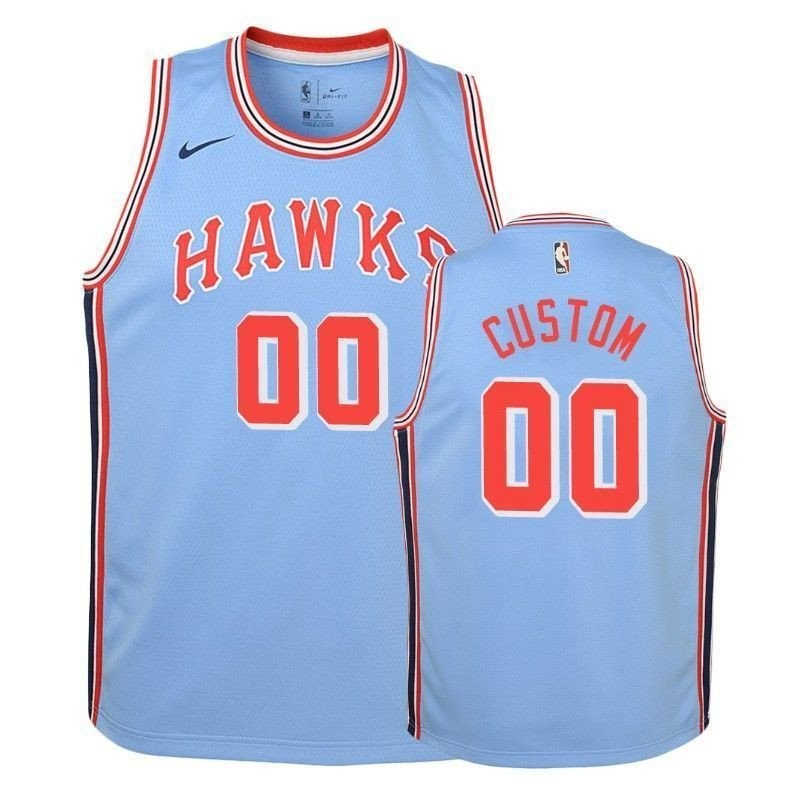 Youth Hawks Custom 00 2018-19 Hardwood Classics Blue Jersey - Unisex Polyester