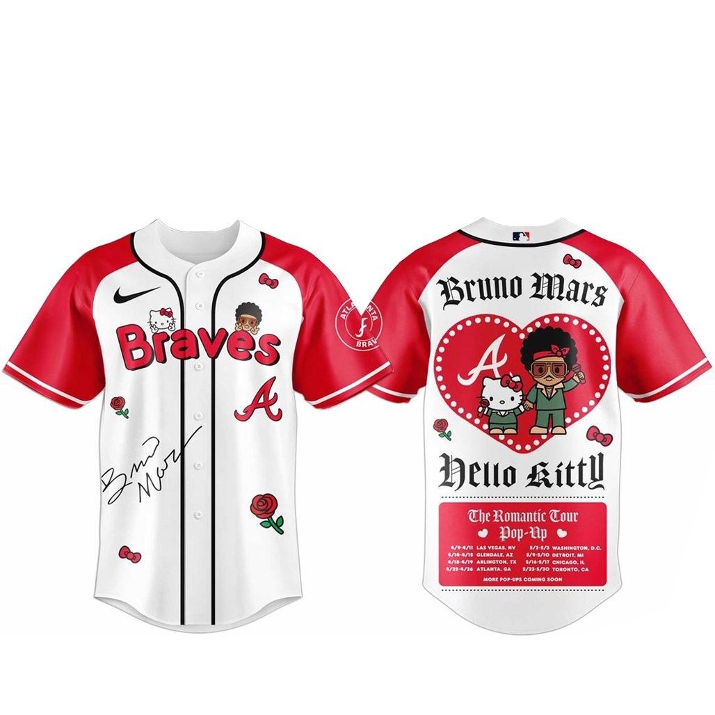 Atlanta Braves Bruno Mars x Hello Kitty 2026 The Romantic Tour Baseball Jersey