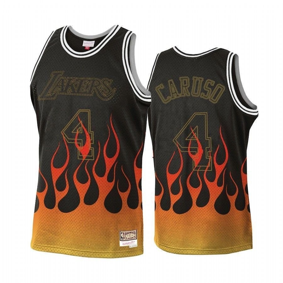 Men's Los Angeles Lakers Alex Caruso #4 Black Flames Jersey