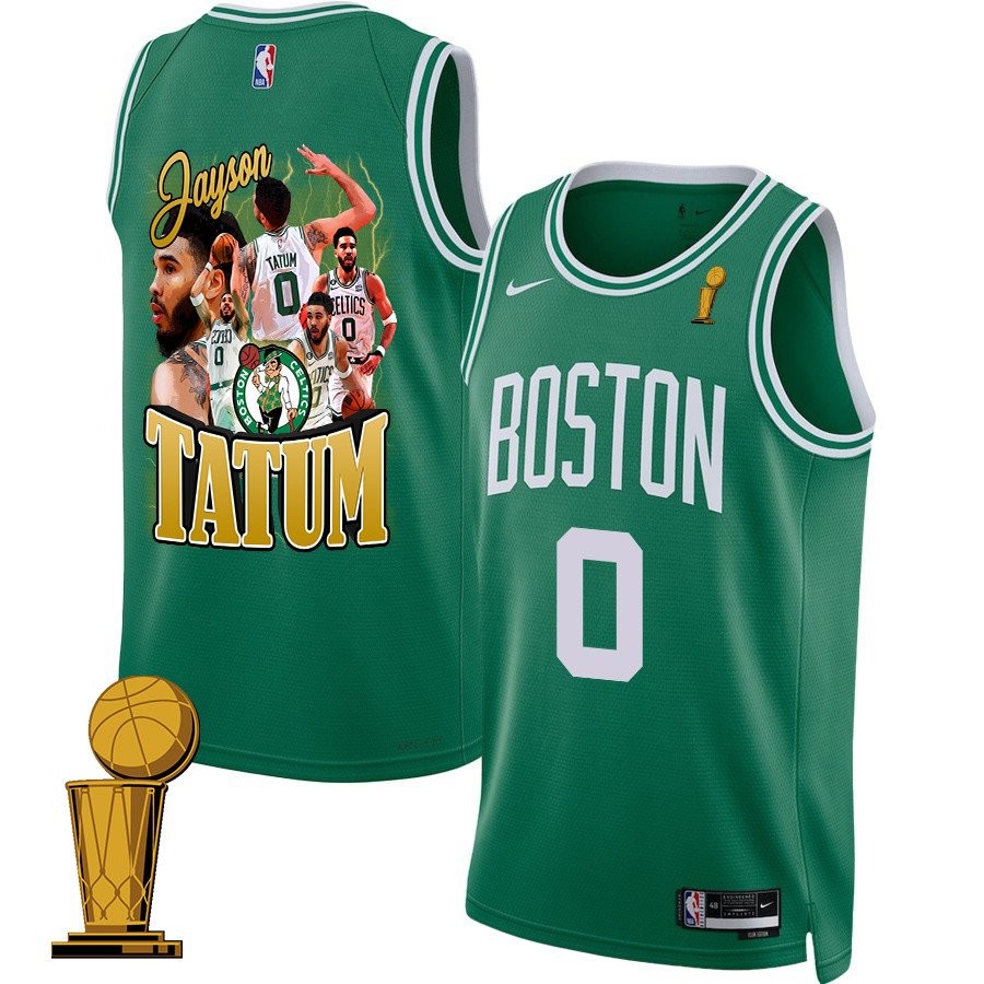Jayson Tatum 0 Boston Celtics 2024 Icon Edition Jersey Green Final Champions Patch Unisex