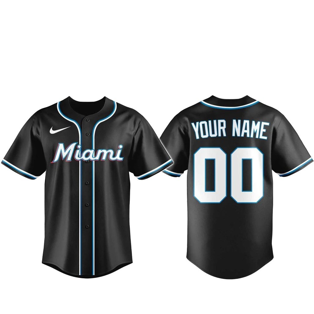 Custom Name and Number Miami Marlins Blackout Built For The Night 2026 Baseball Jersey