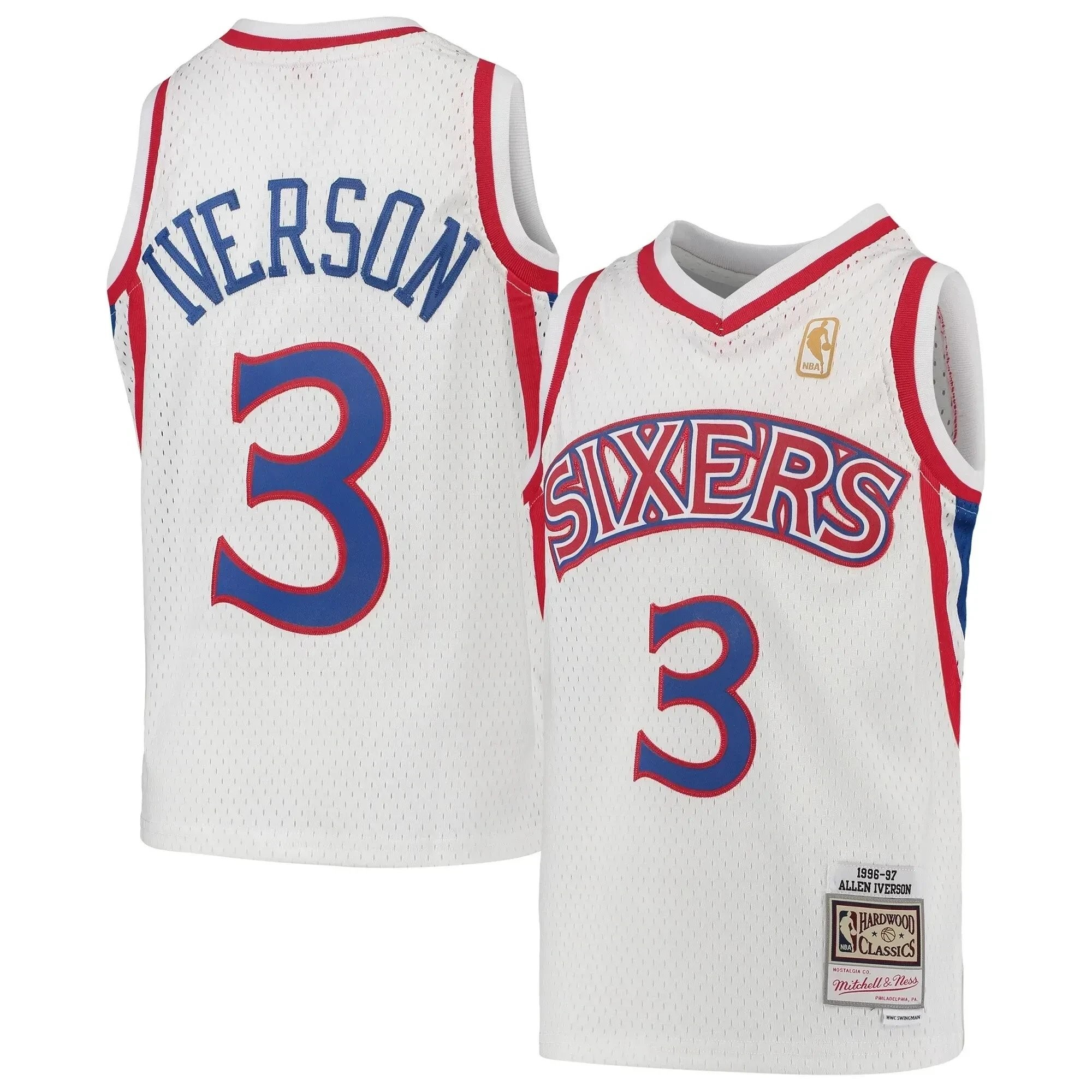 Allen Iverson Philadelphia 76ers Mitchell Ness Youth 1996-97 Hardwood Classics Swingman Throwback Jersey - White