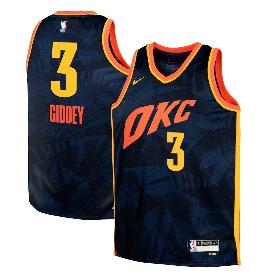 Josh Giddey 3 Oklahoma City Thunder 2023/24 City Edition Youth Swingman Jersey Navy