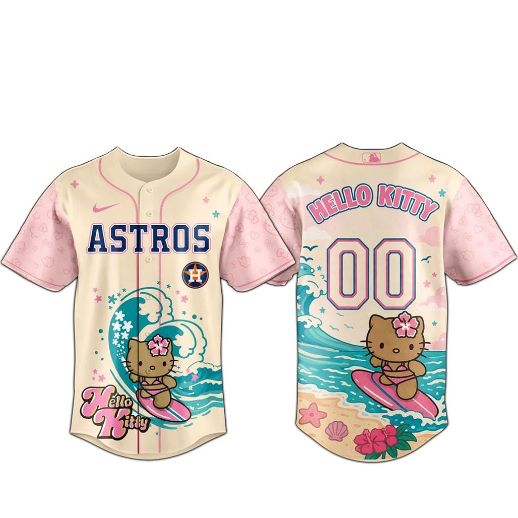 Custom Number Houston Astros x Hello Kitty Surfing Kawaii Summer 2026 Baseball Jersey