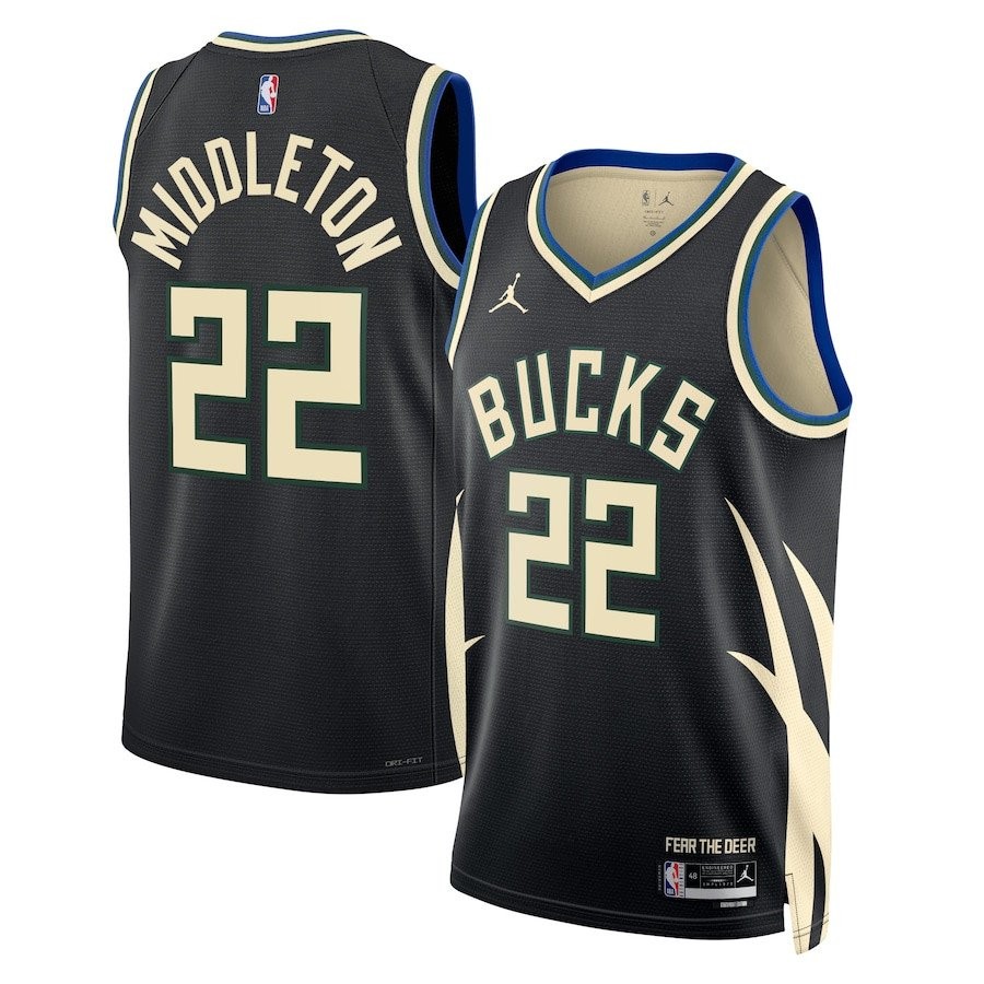 Khris Middleton 22 Milwaukee Bucks Unisex Swingman Jersey Statement Edition Black
