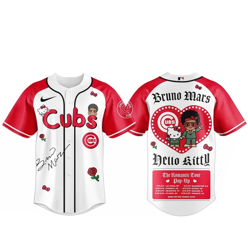 Chicago Cubs Bruno Mars x Hello Kitty 2026 The Romantic Tour Baseball Jersey