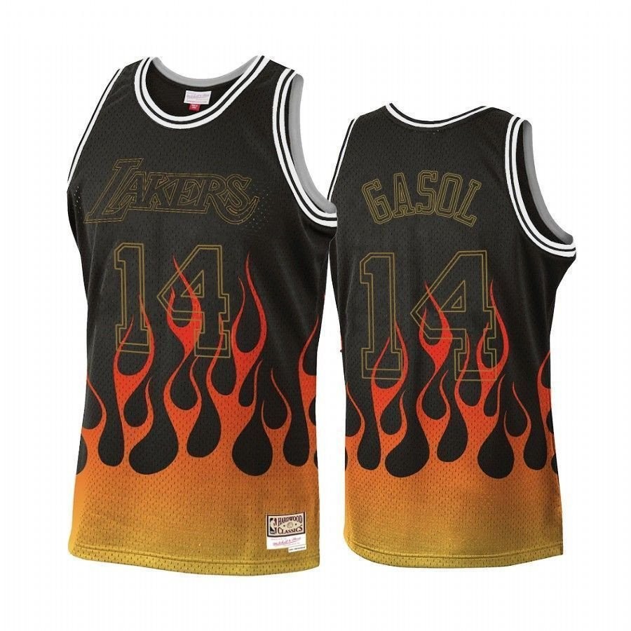 Men's Los Angeles Lakers Marc Gasol #14 Black Flames Multicolor Jersey