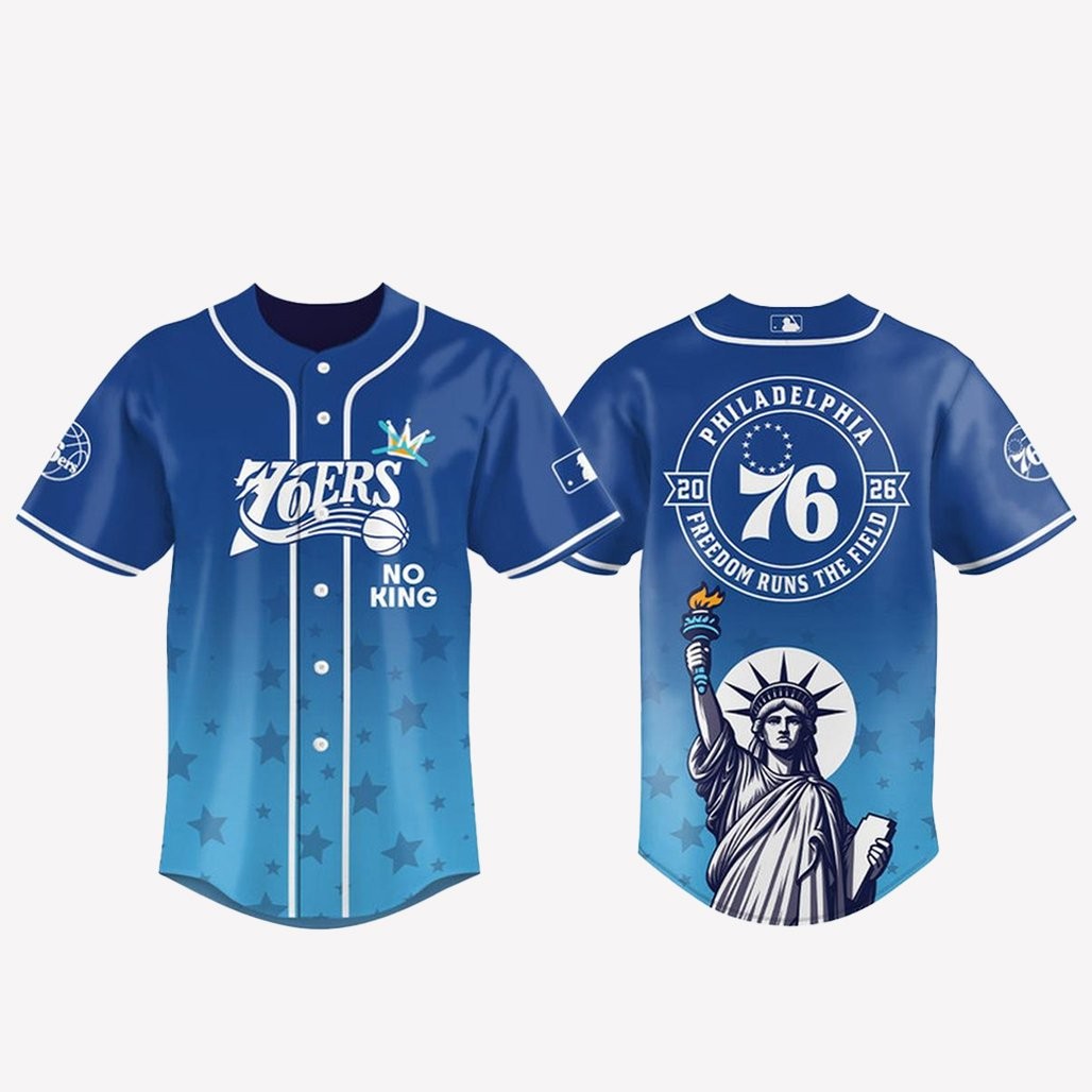 Philadelphia 76ers 2026 No Kings Freedom Runs The Field Baseball Jersey