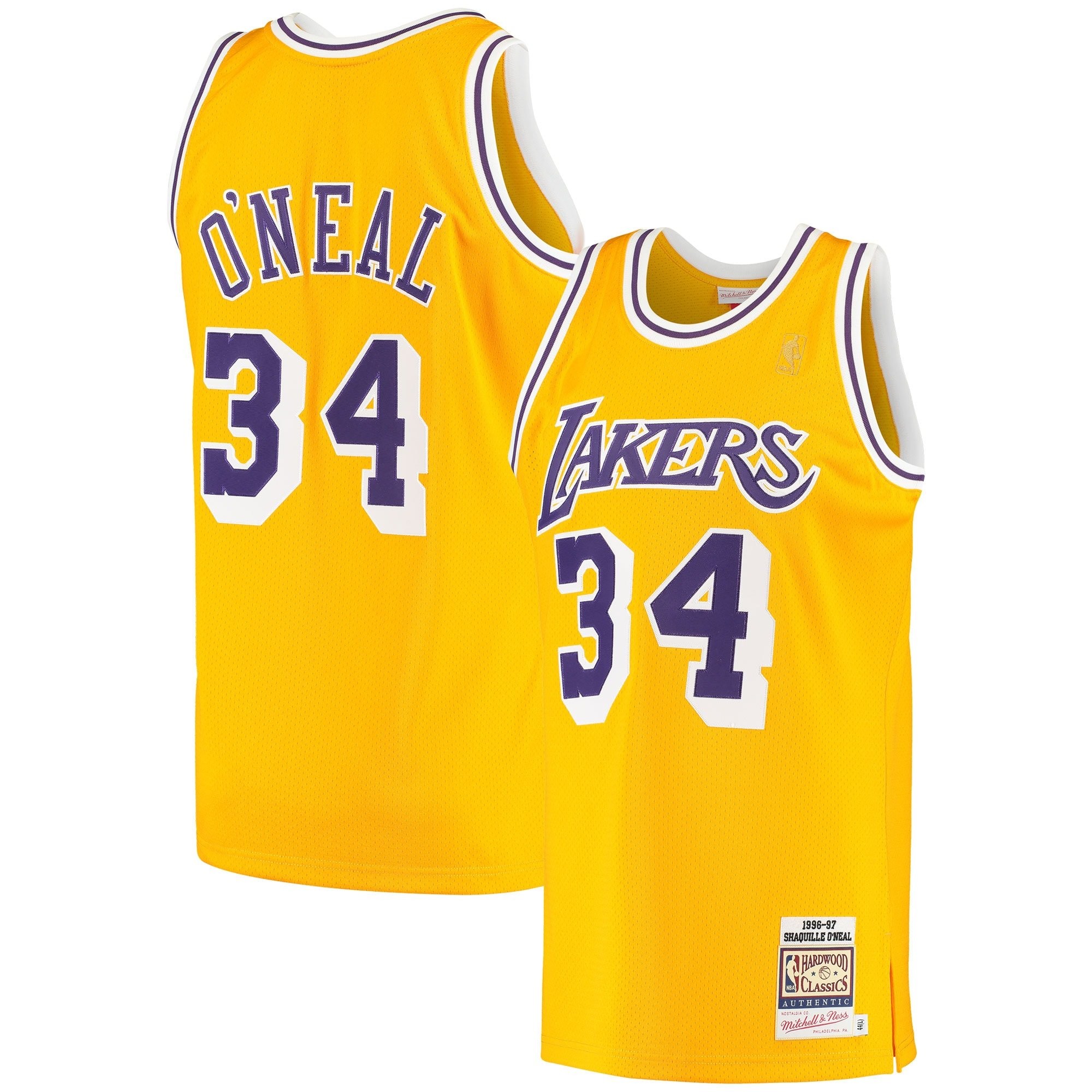 Men's Mitchell & Ness Shaquille O'Neal Gold Los Angeles Lakers 1996/97 Hardwood Classics Jersey