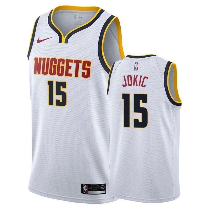 Men's Nuggets Nikola Jokic 15 Association White Jersey - 100% Polyester