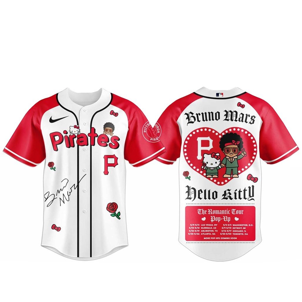 Pittsburgh Pirates Bruno Mars x Hello Kitty 2026 The Romantic Tour Baseball Jersey