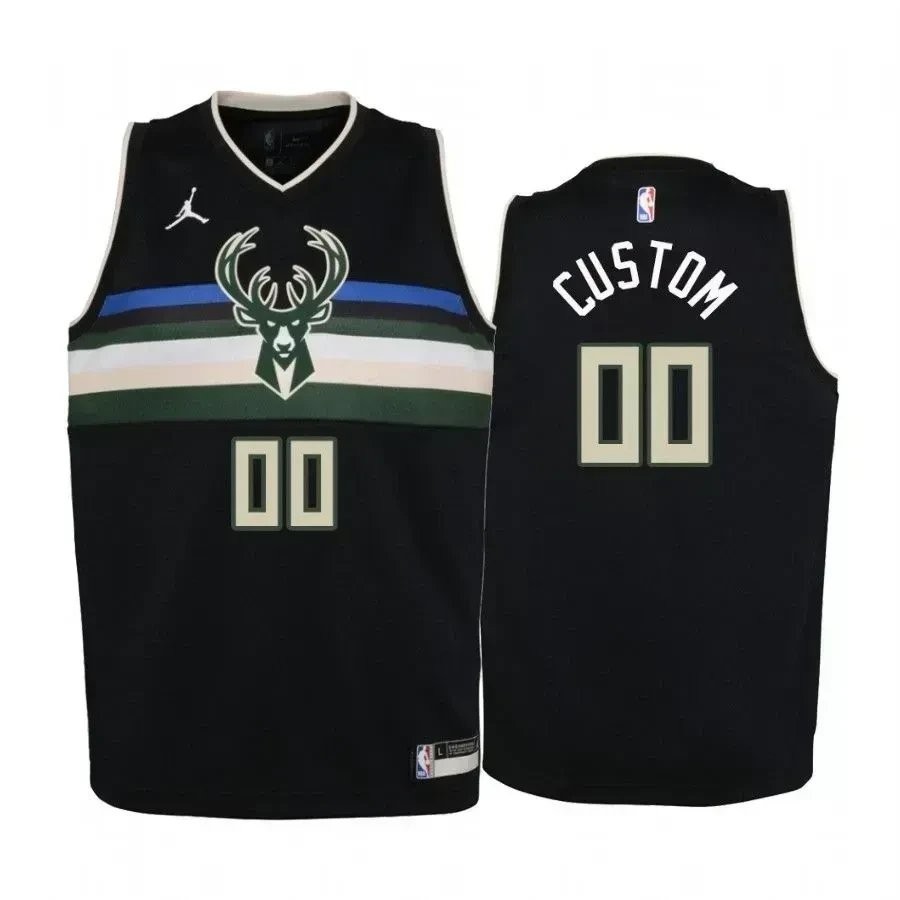 Youth Custom Milwaukee Bucks Black State Jersey Jumpman Unisex S-3XL