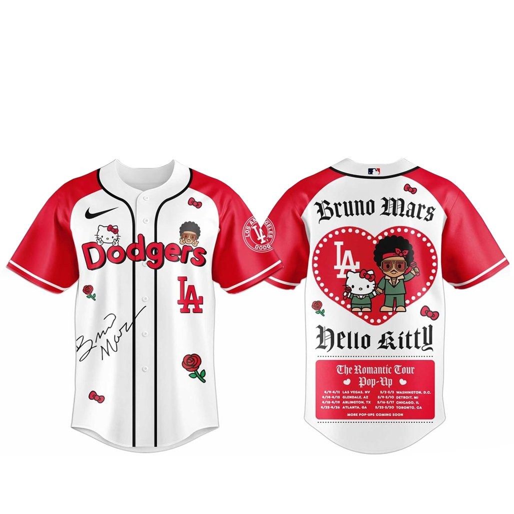 Los Angeles Dodgers Bruno Mars x Hello Kitty 2026 The Romantic Tour Baseball Jersey