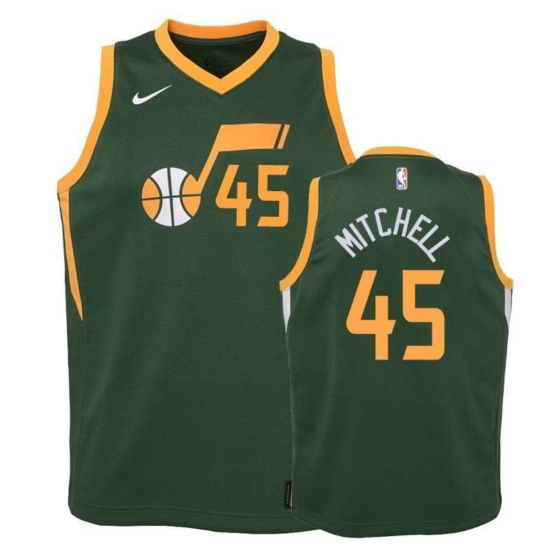 Youth Jazz Donovan Mitchell 45 Earned Green Multicolor Jersey S-3XL