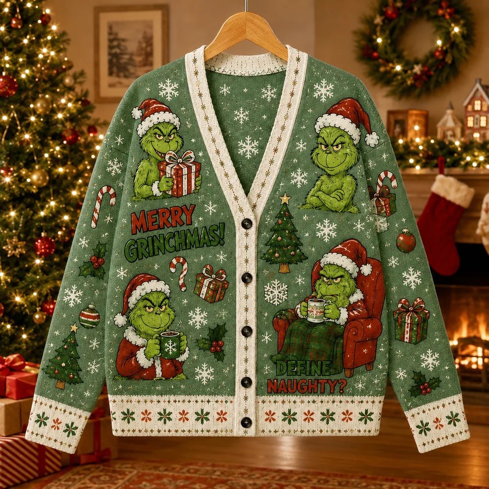 Cindy Lou Who Holiday Cardigan, Max and Grinch Whoville Christmas Knit Sweater