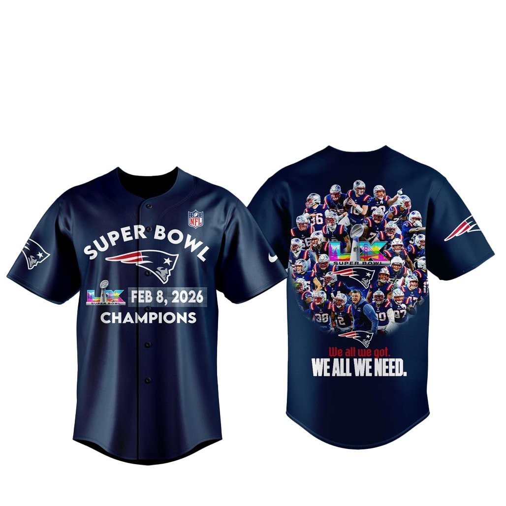 New England Patriots Super Bowl LX Champions 2026 Baseball Jersey