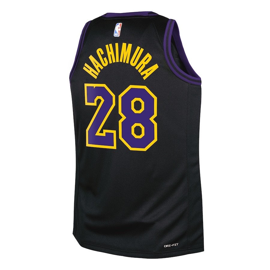 Rui Hachimura 28 Los Angeles Lakers 2023/24 City Edition Swingman Youth Jersey Black - Image 3