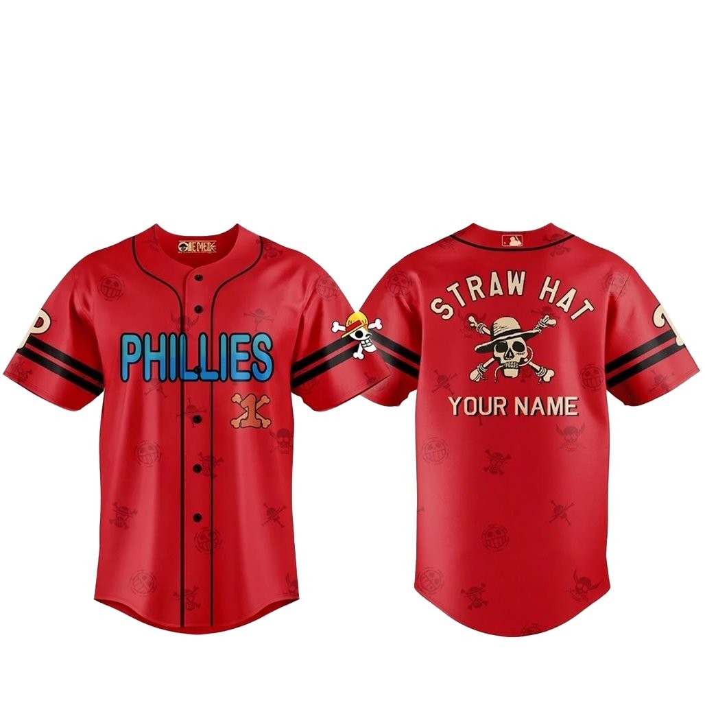 Custom Name Philadelphia Phillies One Piece 2 Live Action Luffy Neighbours Baseball Jersey