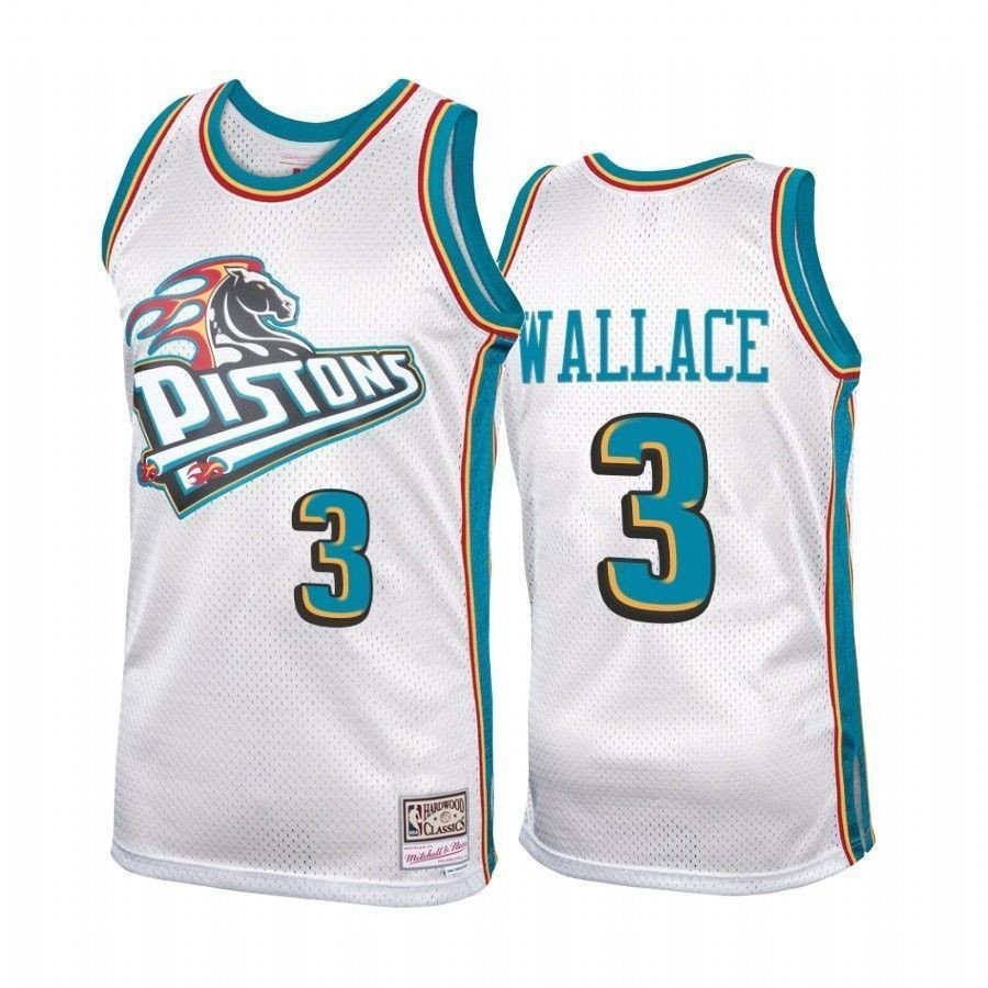 Men's Detroit Pistons Ben Wallace 3 Platinum Hardwood Classics Jersey