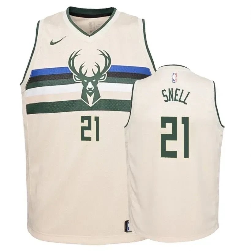 Youth Bucks Tony Snell 21 City Cream Jersey - Unisex Polyester Sports Jersey