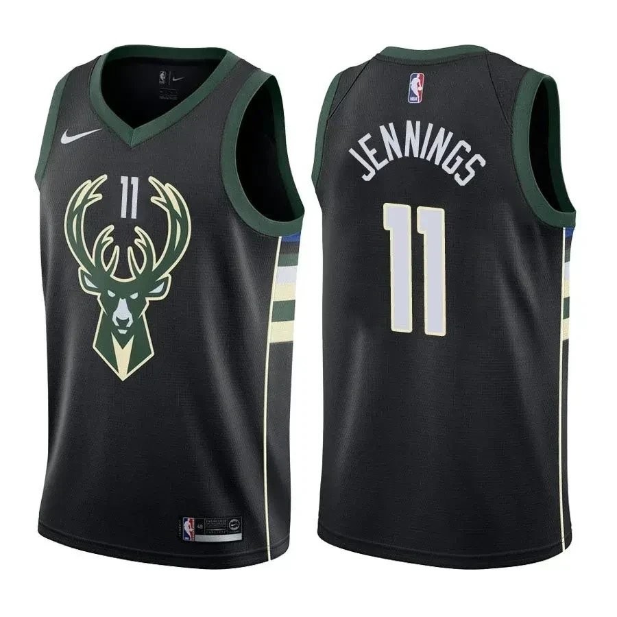 Men's Bucks Brandon Jennings #11 Black Basketball Jersey S-3XL